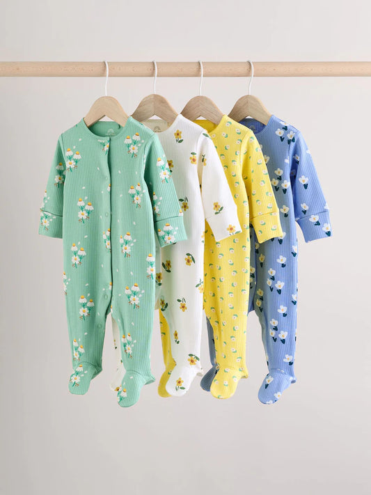 Green Floral Baby Sleepsuits 4 Pack