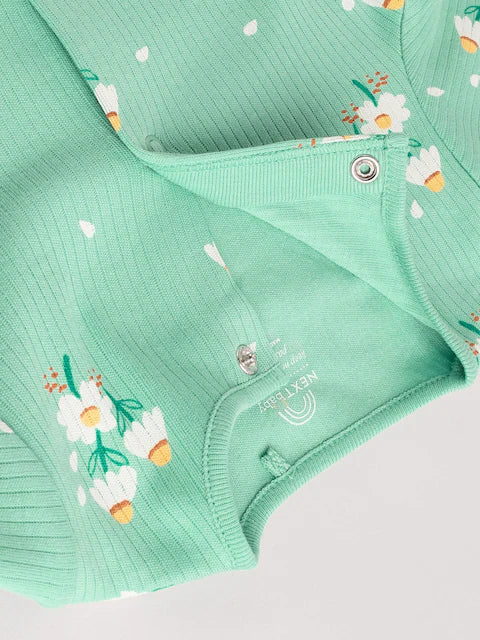 Green Floral Baby Sleepsuits 4 Pack