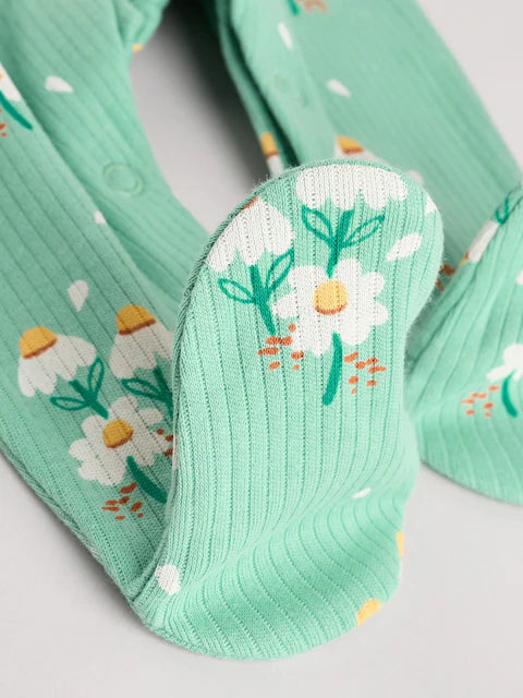 Green Floral Baby Sleepsuits 4 Pack