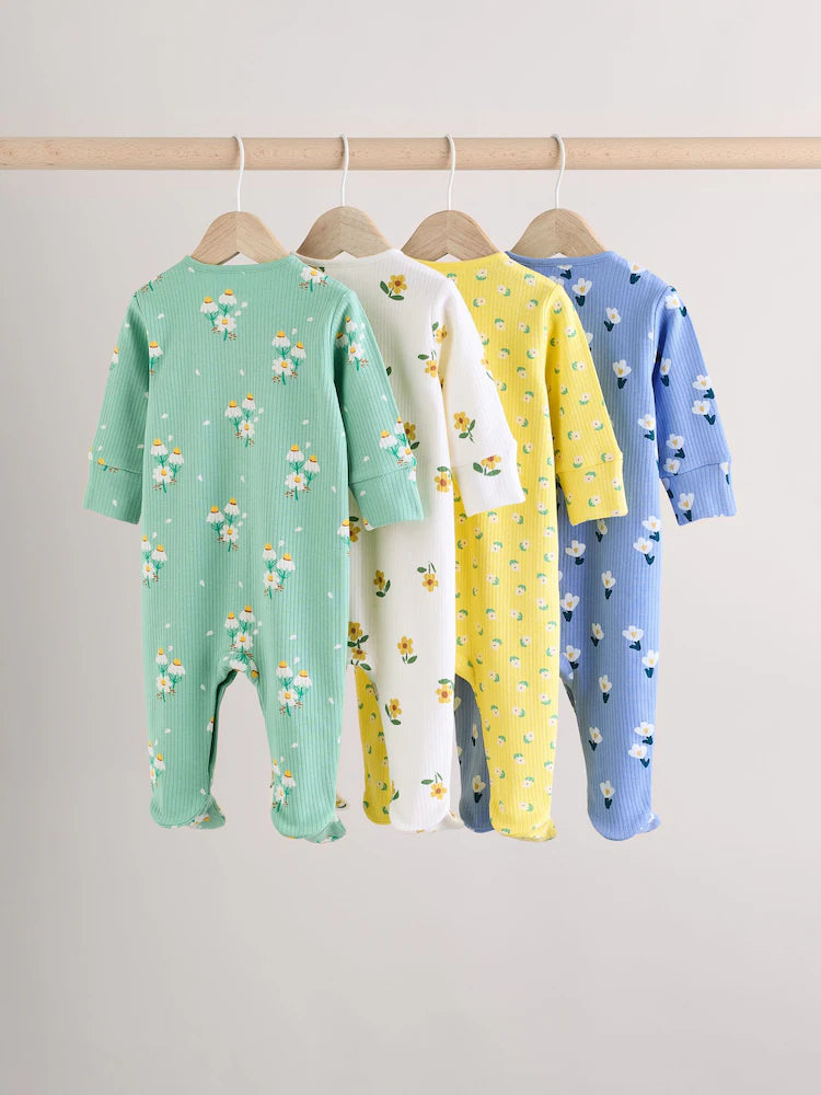Green Floral Baby Sleepsuits 4 Pack