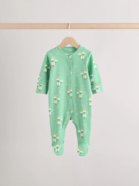 Green Floral Baby Sleepsuits 4 Pack