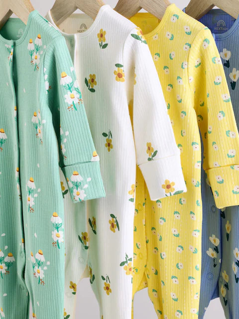Green Floral Baby Sleepsuits 4 Pack