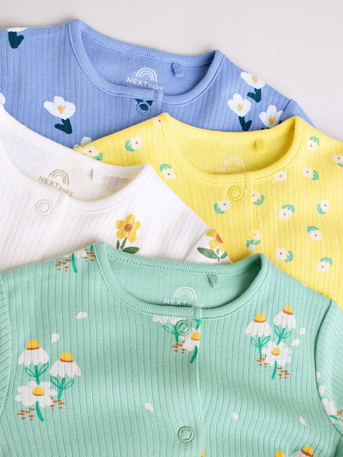 Green Floral Baby Sleepsuits 4 Pack