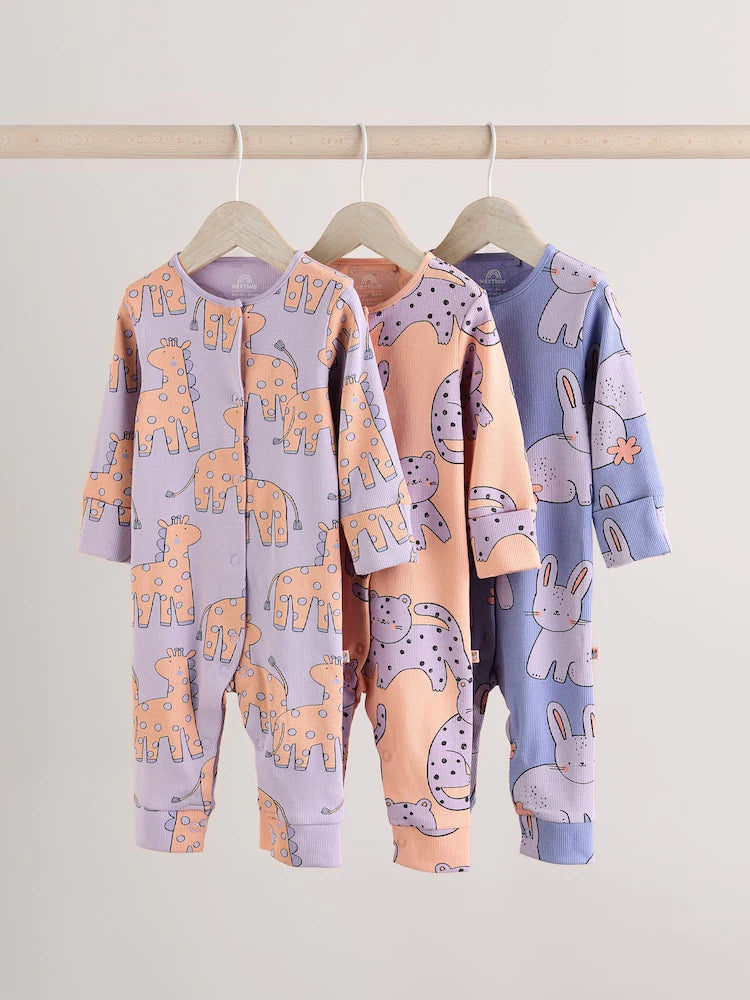 Lilac Purple Baby Footless Sleepsuits 3 Pack