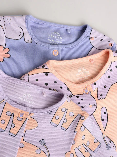 Lilac Purple Baby Footless Sleepsuits 3 Pack