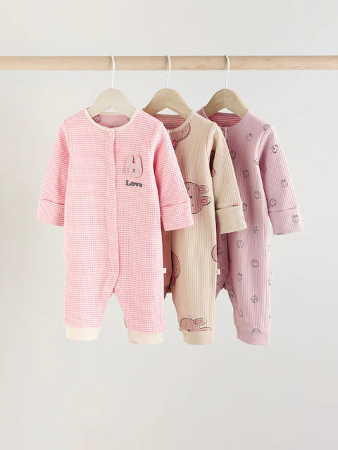 Pink Footless Sleepsuits 3 Pack