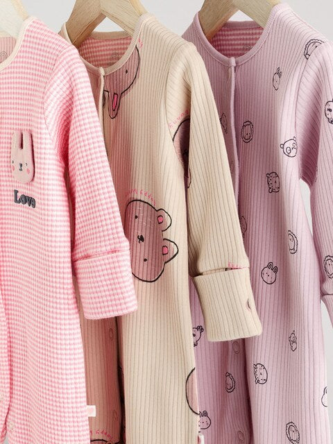 Pink Footless Sleepsuits 3 Pack