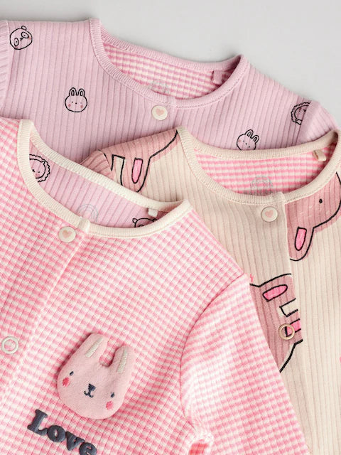 Pink Footless Sleepsuits 3 Pack