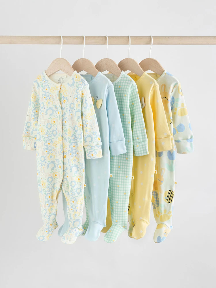 Yellow 5 Pack Sleepsuits
