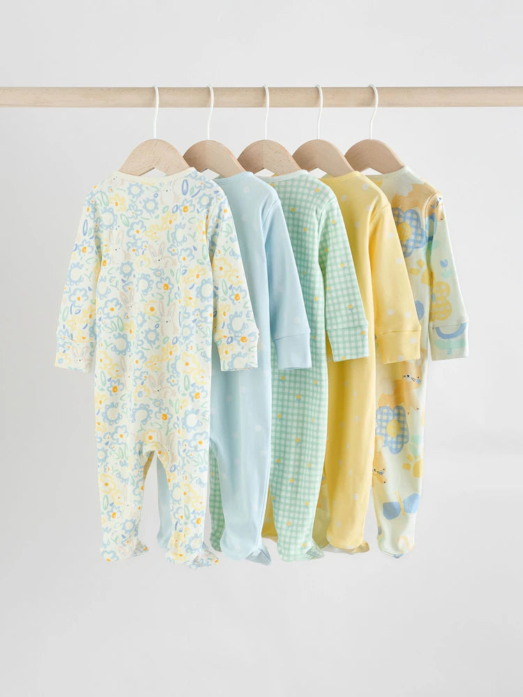 Yellow 5 Pack Sleepsuits