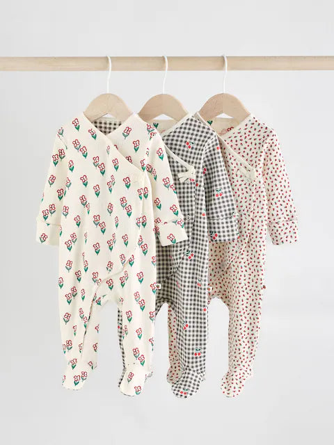 Cream/Red Popper Sleepsuits 3 Pack