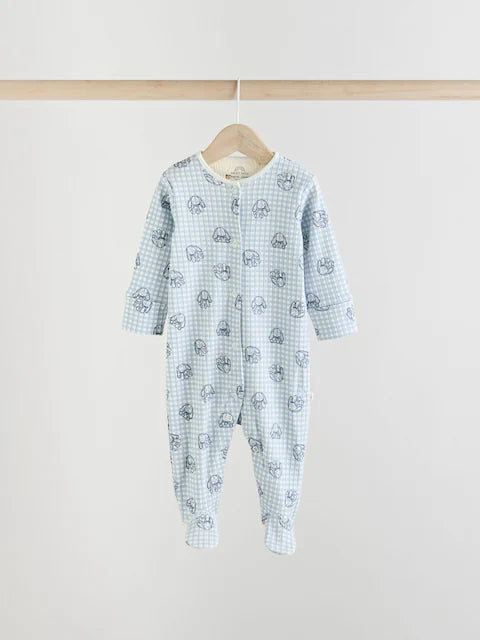 Blue/White Bunny 3 Pack Baby Sleepsuits