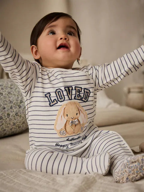 Blue/White Bunny 3 Pack Baby Sleepsuits