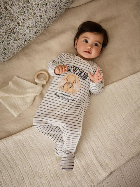 Blue/White Bunny 3 Pack Baby Sleepsuits