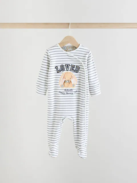 Blue/White Bunny 3 Pack Baby Sleepsuits