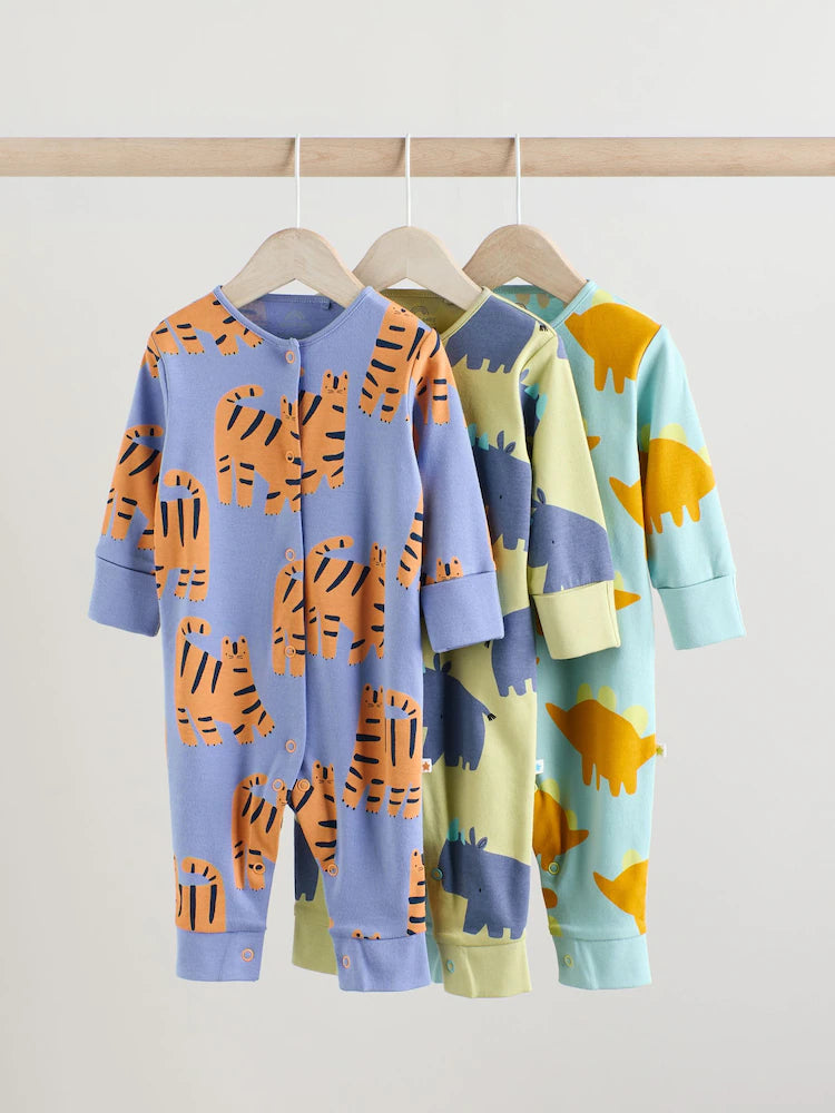 Blue/Green Footless Baby Sleepsuits 3 Pack