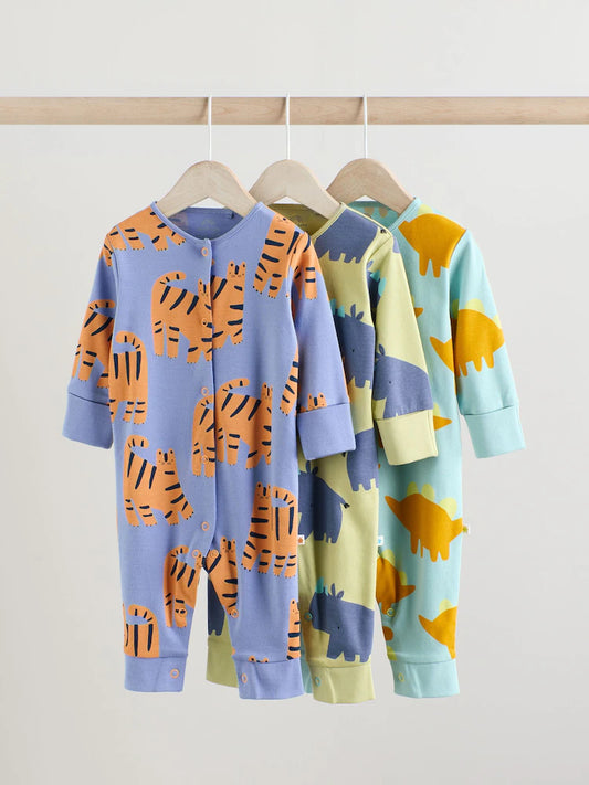 Blue/Green Footless Baby Sleepsuits 3 Pack