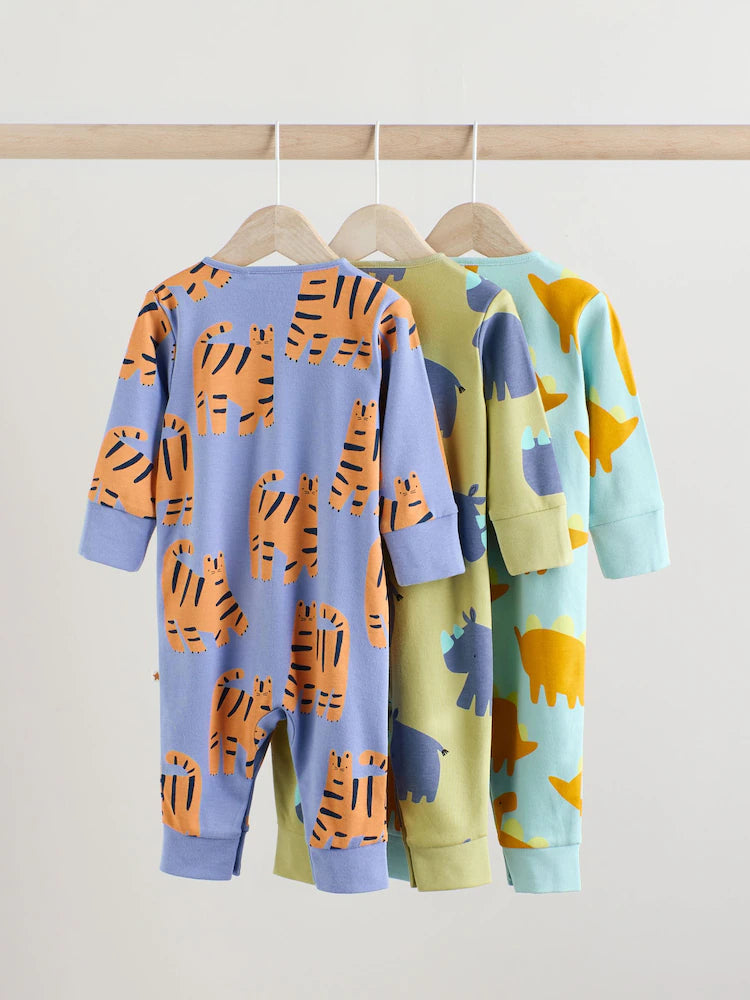 Blue/Green Footless Baby Sleepsuits 3 Pack