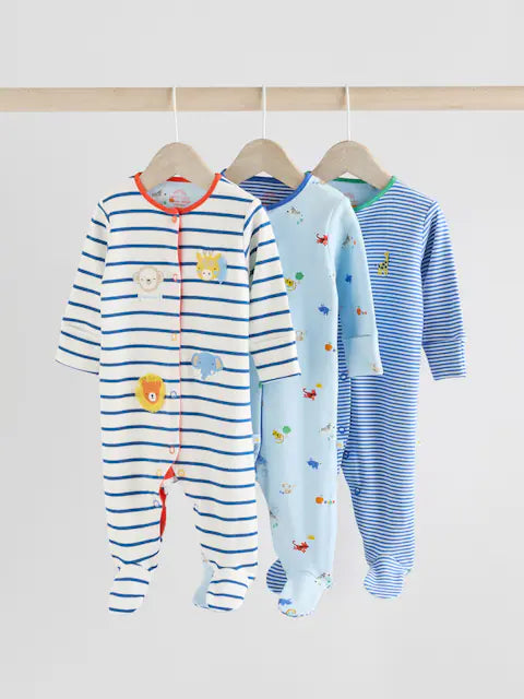 Blue Baby Embroidered Sleepsuits 3 Pack