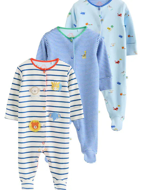 Blue Baby Embroidered Sleepsuits 3 Pack