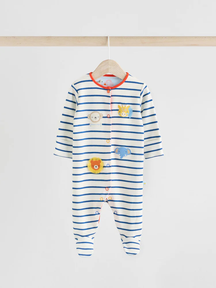 Blue Baby Embroidered Sleepsuits 3 Pack