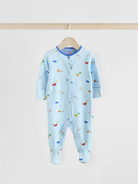 Blue Baby Embroidered Sleepsuits 3 Pack