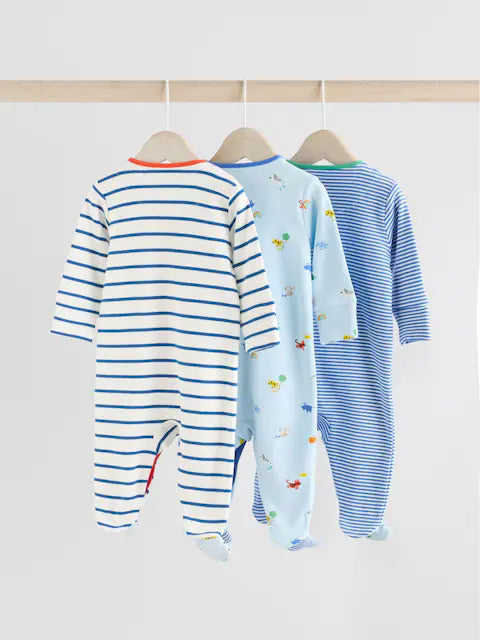 Blue Baby Embroidered Sleepsuits 3 Pack