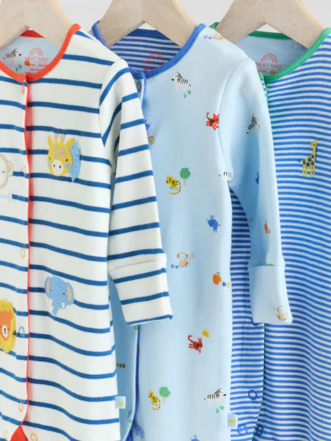 Blue Baby Embroidered Sleepsuits 3 Pack