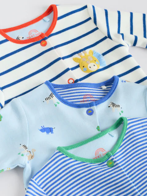 Blue Baby Embroidered Sleepsuits 3 Pack