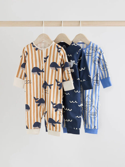 Blue Footless Sleepsuits 3 Pack