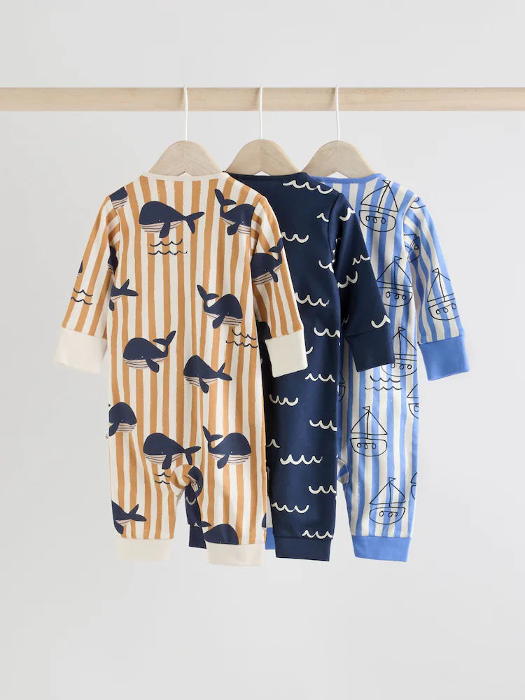 Blue Footless Sleepsuits 3 Pack