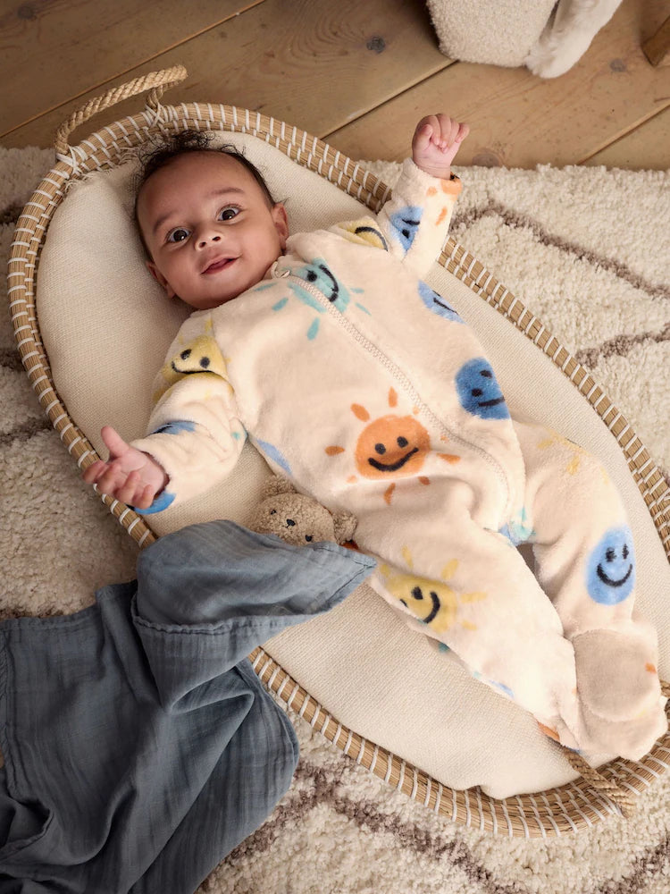 Beige Baby Zip Fleece Sleepsuit