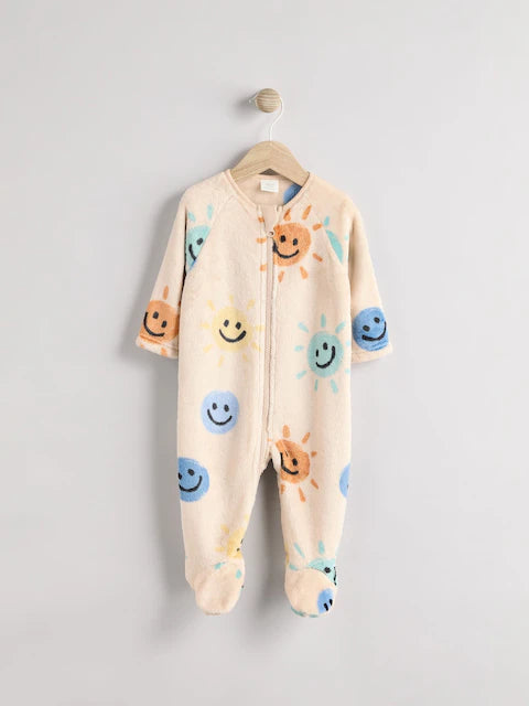 Beige Baby Zip Fleece Sleepsuit