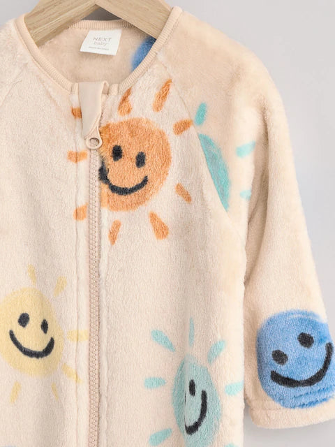 Beige Baby Zip Fleece Sleepsuit