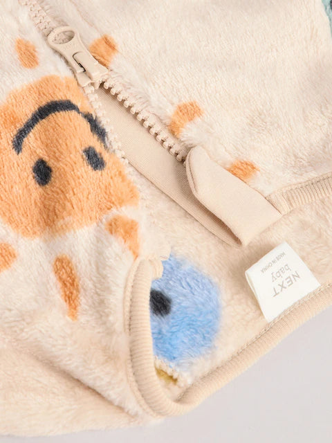 Beige Baby Zip Fleece Sleepsuit