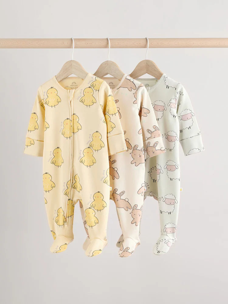 Blue/White Bunny 3 Pack Baby Sleepsuits