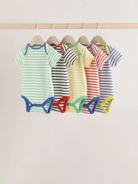 Multi Bright Stripe Short Sleeve Bodysuits 5 Pack