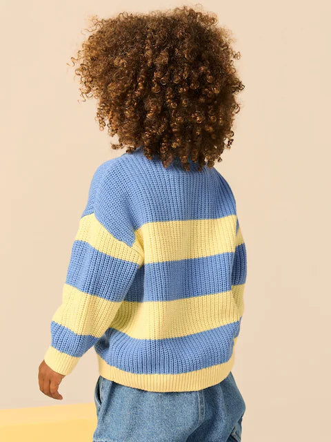 Yellow/Blue Stripe Knitted Crew Neck Jumper