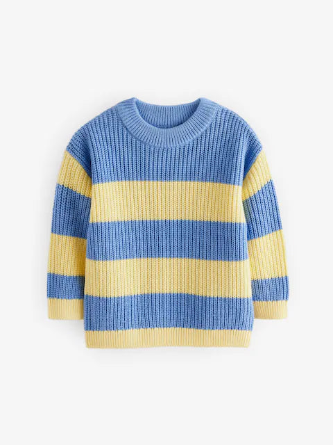 Yellow/Blue Stripe Knitted Crew Neck Jumper