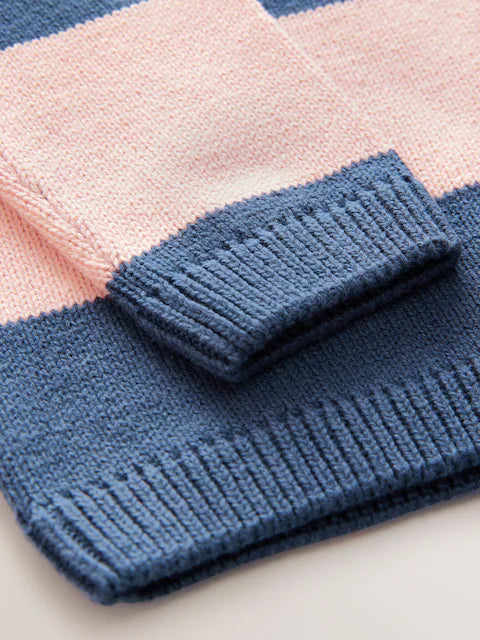 Navy Blue/Pink Stripe Knitted Rugby Shirt