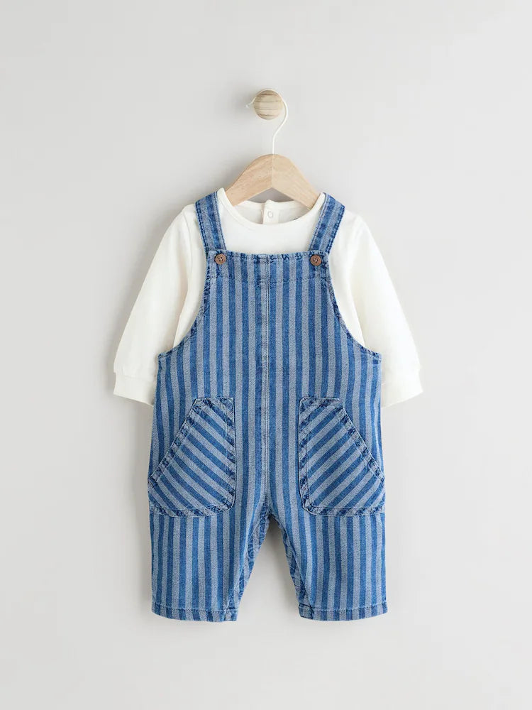 Stripe Baby Denim Dungarees and Bodysuit Set