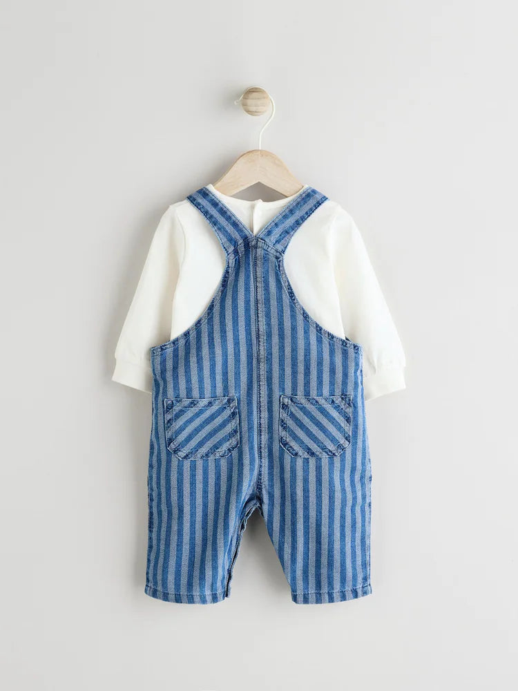 Stripe Baby Denim Dungarees and Bodysuit Set