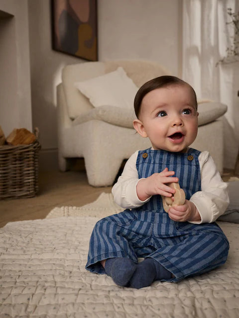 Stripe Baby Denim Dungarees and Bodysuit Set