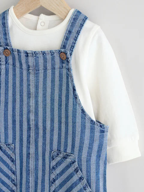 Stripe Baby Denim Dungarees and Bodysuit Set