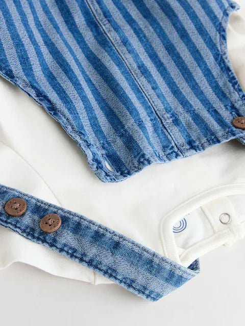 Stripe Baby Denim Dungarees and Bodysuit Set
