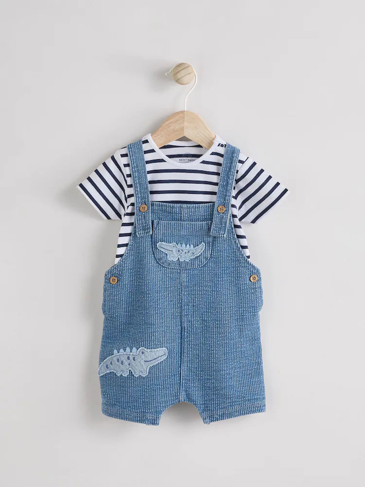Blue Croc Baby Denim Dungaree and Bodysuit Set