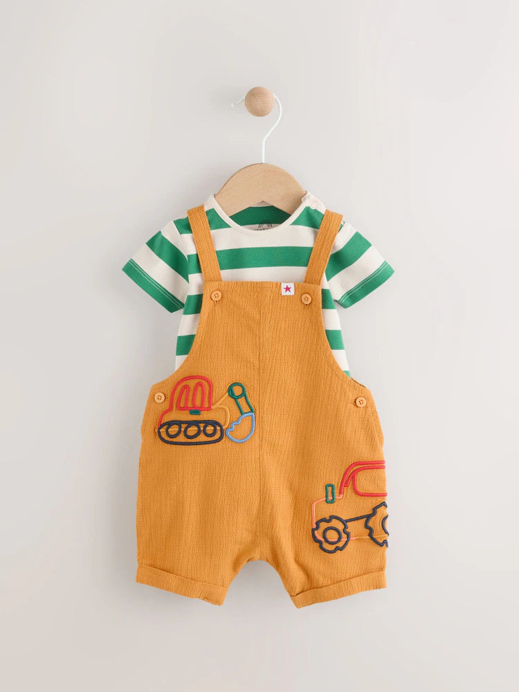 Bright Transport Baby Woven Dungaree and Bodysuit Set