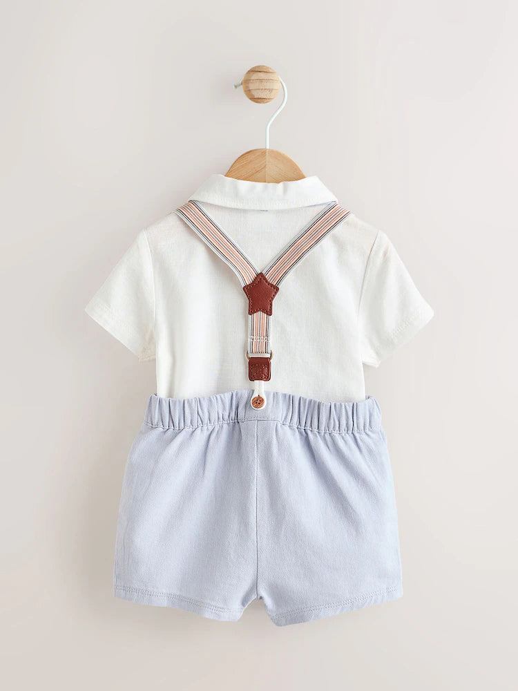 Blue Shirt Body, Shorts and Braces Baby 4 Piece Set