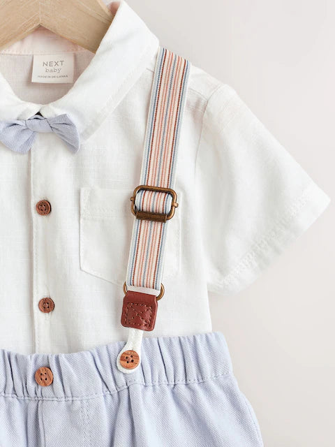 Blue Shirt Body, Shorts and Braces Baby 4 Piece Set