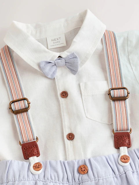 Blue Shirt Body, Shorts and Braces Baby 4 Piece Set